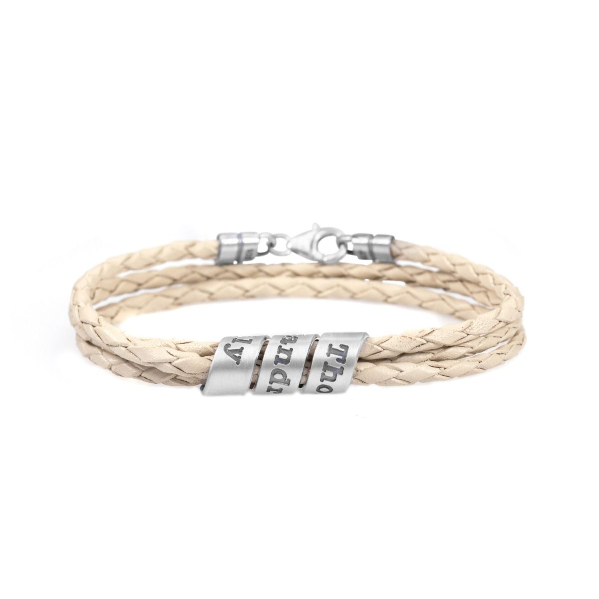 Family Name Bracelet for Women - Sterling Silver [Cream Leather]
