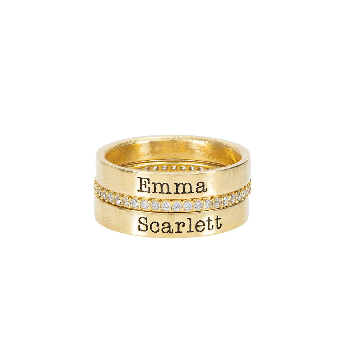 Anillo Apillable Familia Brillante con Nombre [Baño de Oro 18 ct]