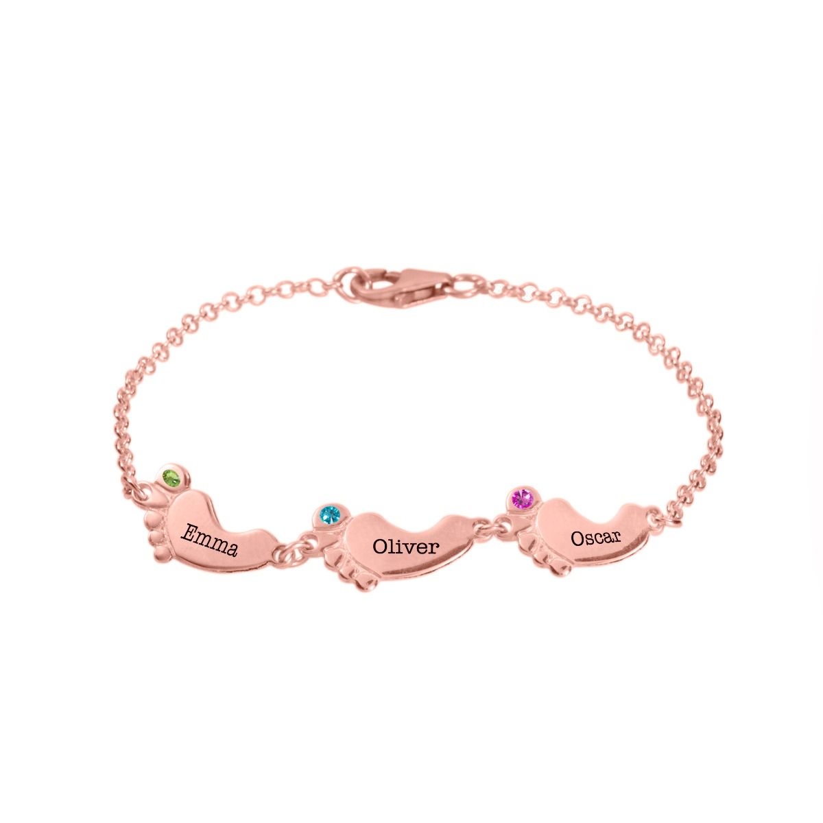 Bracciale Percorso di Famiglia con Nome e Pietra di Nascita [Placcato Oro Rosa 18kt]