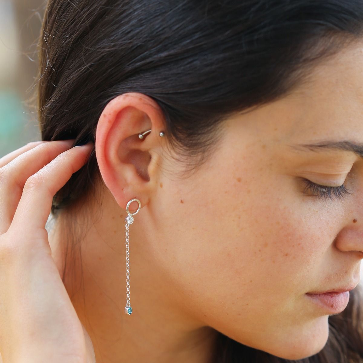 Boucles D'oreilles Pendantes En Argent 925 Avec Diopside Vert - Pierre Naturelle, Solitaire