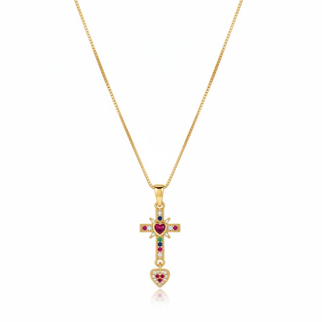 Devotion Heart Cross Necklace [Gold Plated]