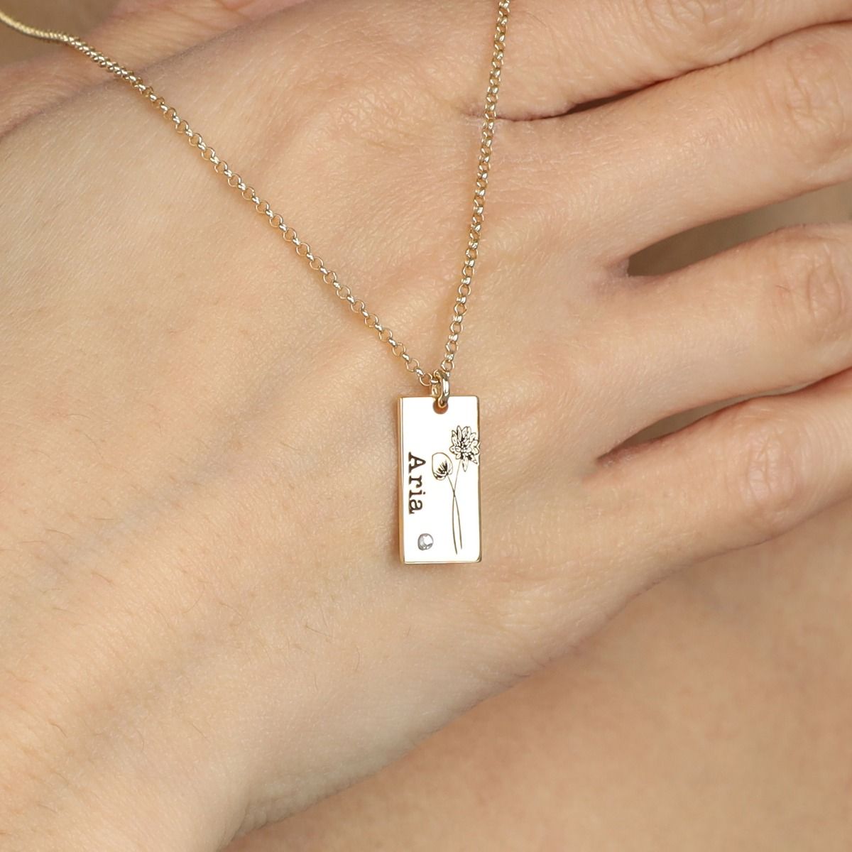 Mirella Geburtsblume Kette mit Gravur [750er Gold Vermeil]