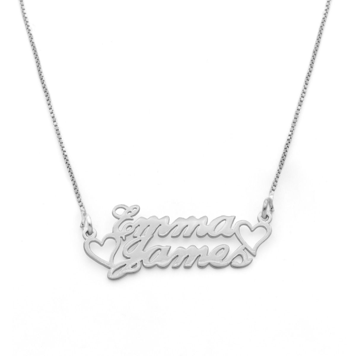 Custom Name Plate Necklace with Hearts by Talisa - Sterling Silver