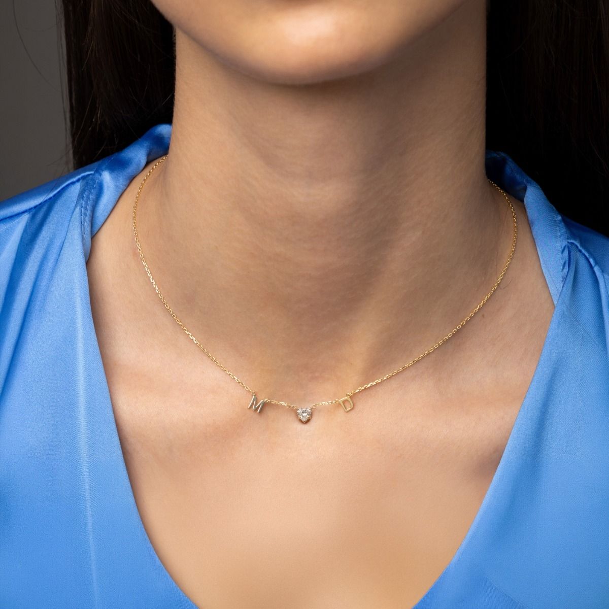 Helena Initials Necklace with Heart Diamond [18K Gold Vermeil]