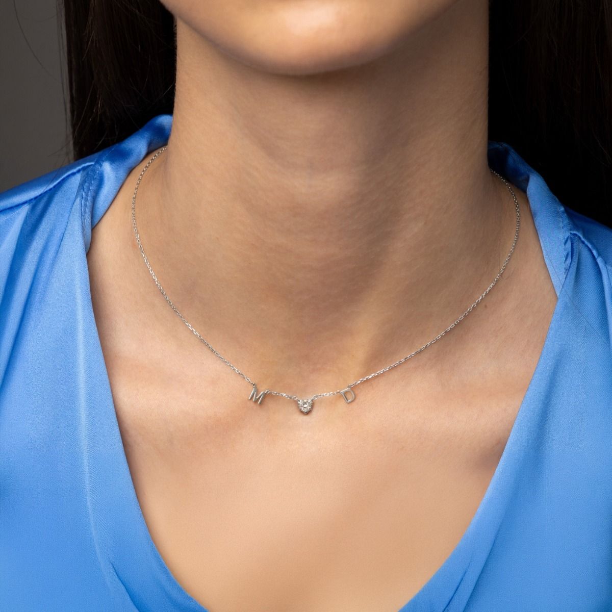 Helena Initials Necklace with Heart Diamond [Sterling Silver]