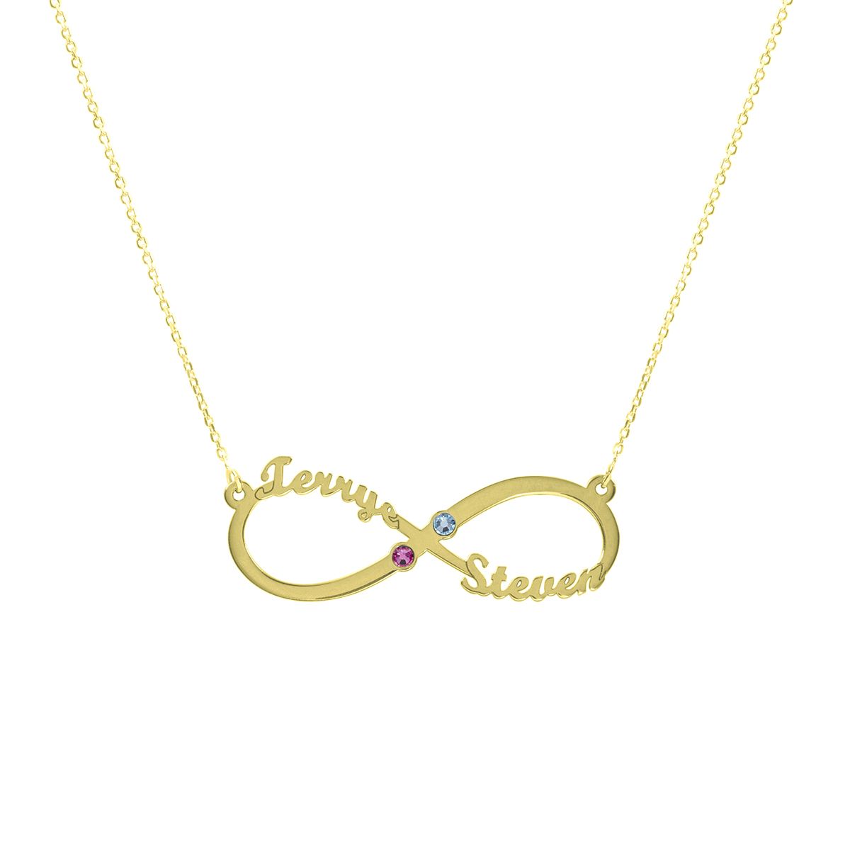 Collier Infinité Éblouissante Avec Pierres de Naissance et Noms [Plaqué Or 18ct]