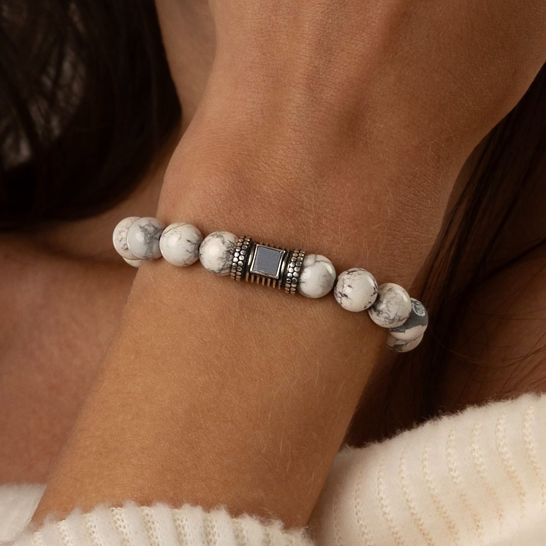 Howlite Women Bracelet with Nano Bible [Sterling Silver]