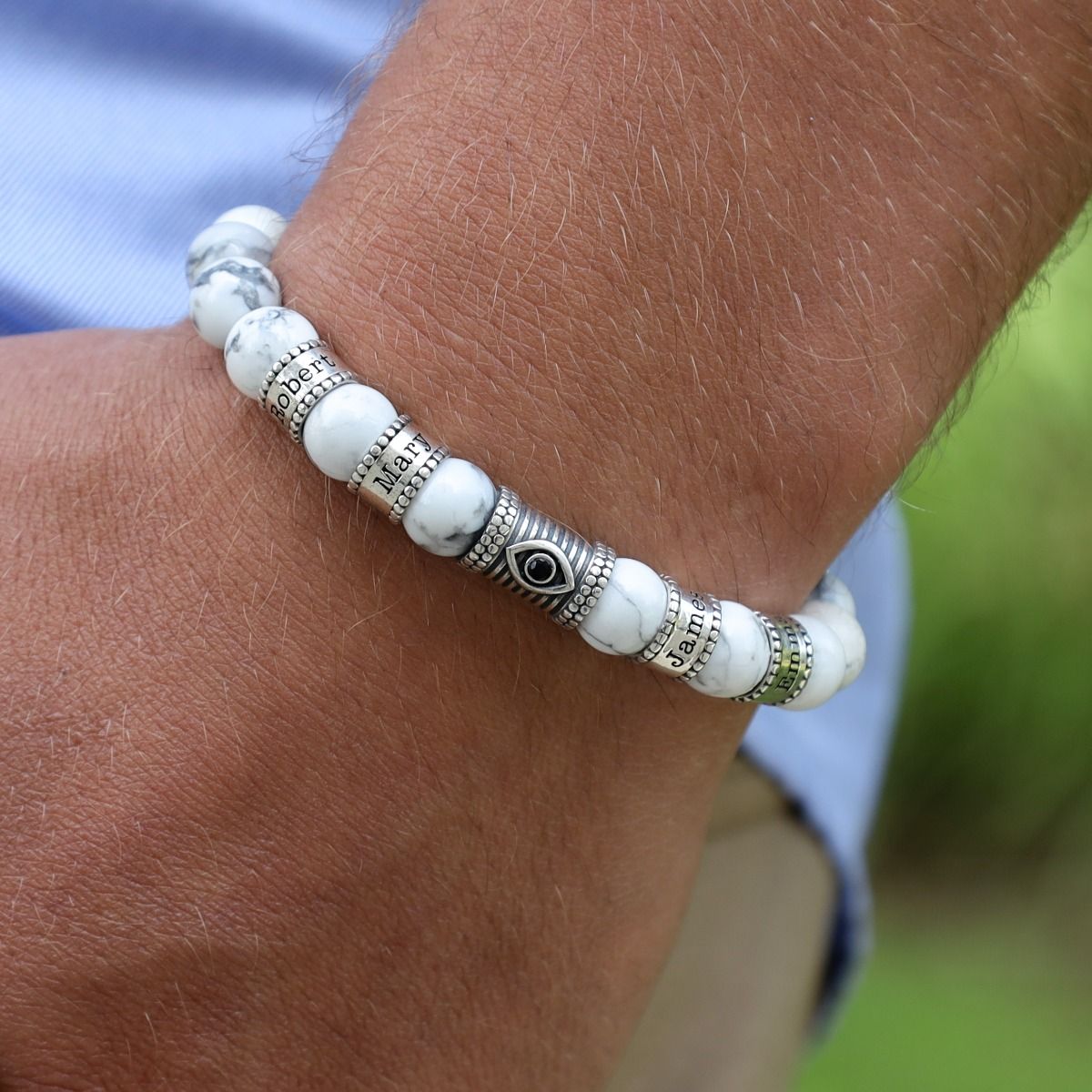 Howlite Evil Eye Men Name Bracelet