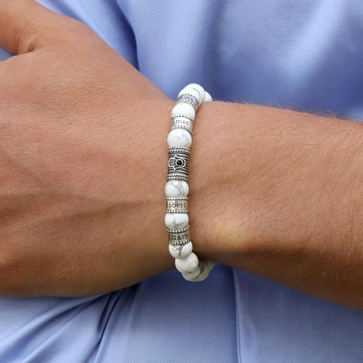 Pulsera Hamsa con Nombres de Howlita para Hombres