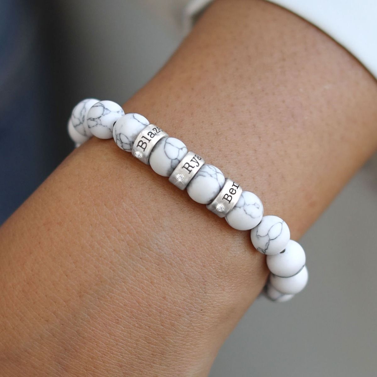 Howlite Women Name Bracelet with Diamonds [Sterling Silver]