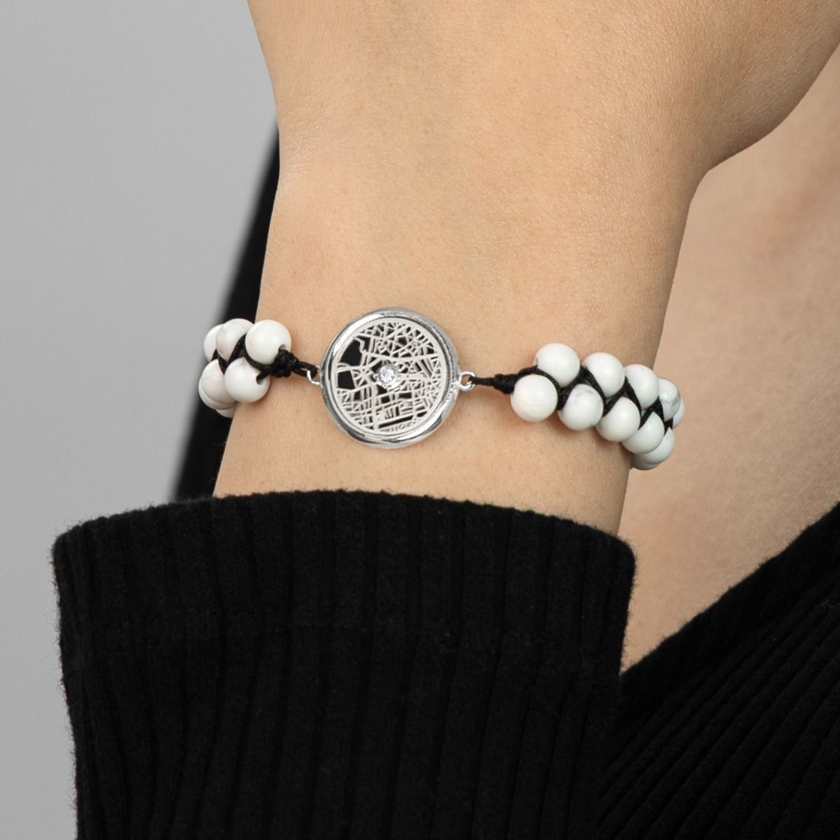 Silhouette Karte Armband aus Howlite [Sterlingsilber]