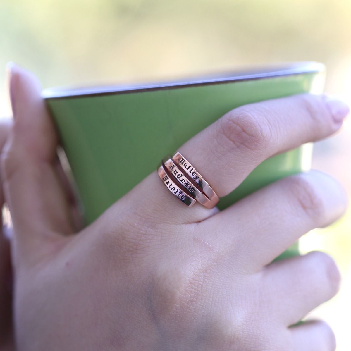 Bague Cygne - 3 Prénoms [Plaqué Or Rose 18ct]