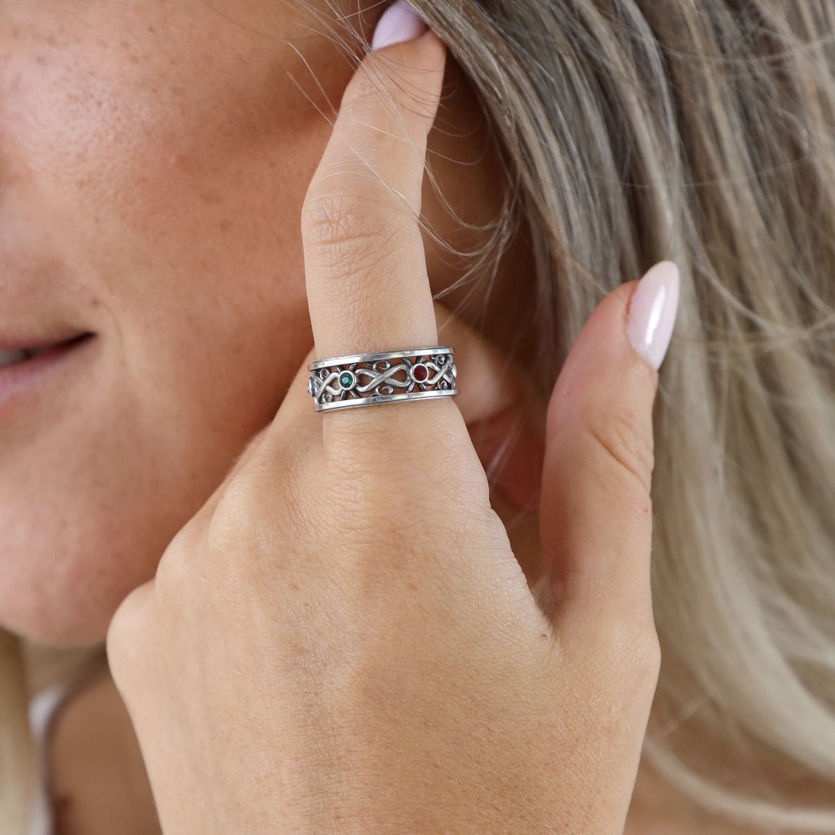 Bague Amour Infini avec Pierres de Naissance [Argent 925]