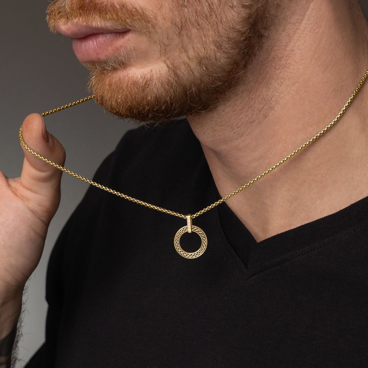 Infinity Circle Men's Name Necklace - 18K Gold Plated