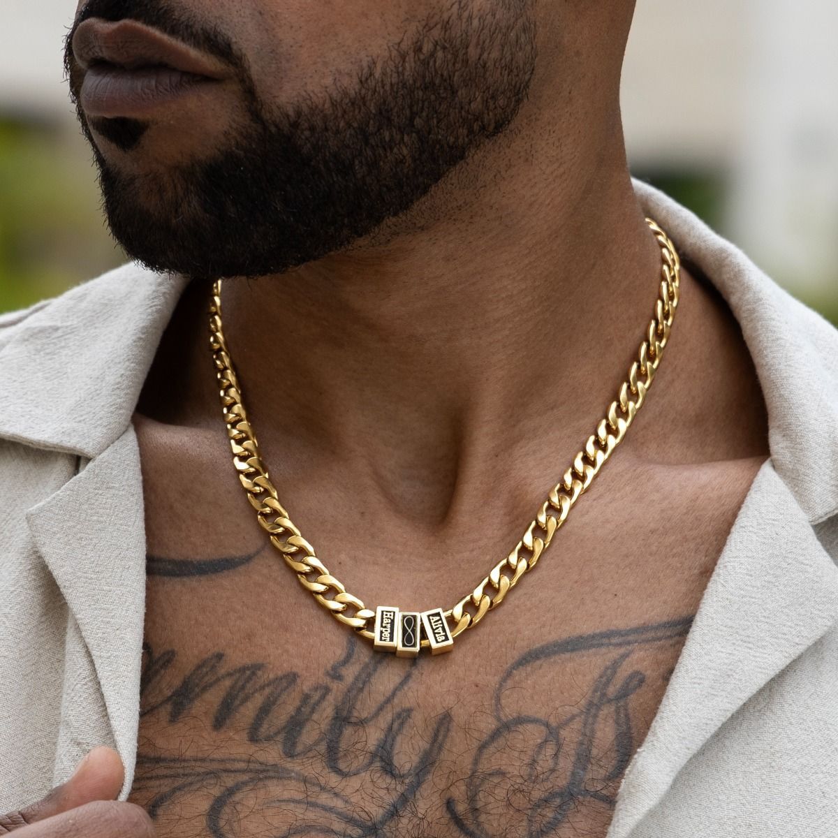 Infinity Charm Cuban Link Chain With Names - 18K Gold Plated