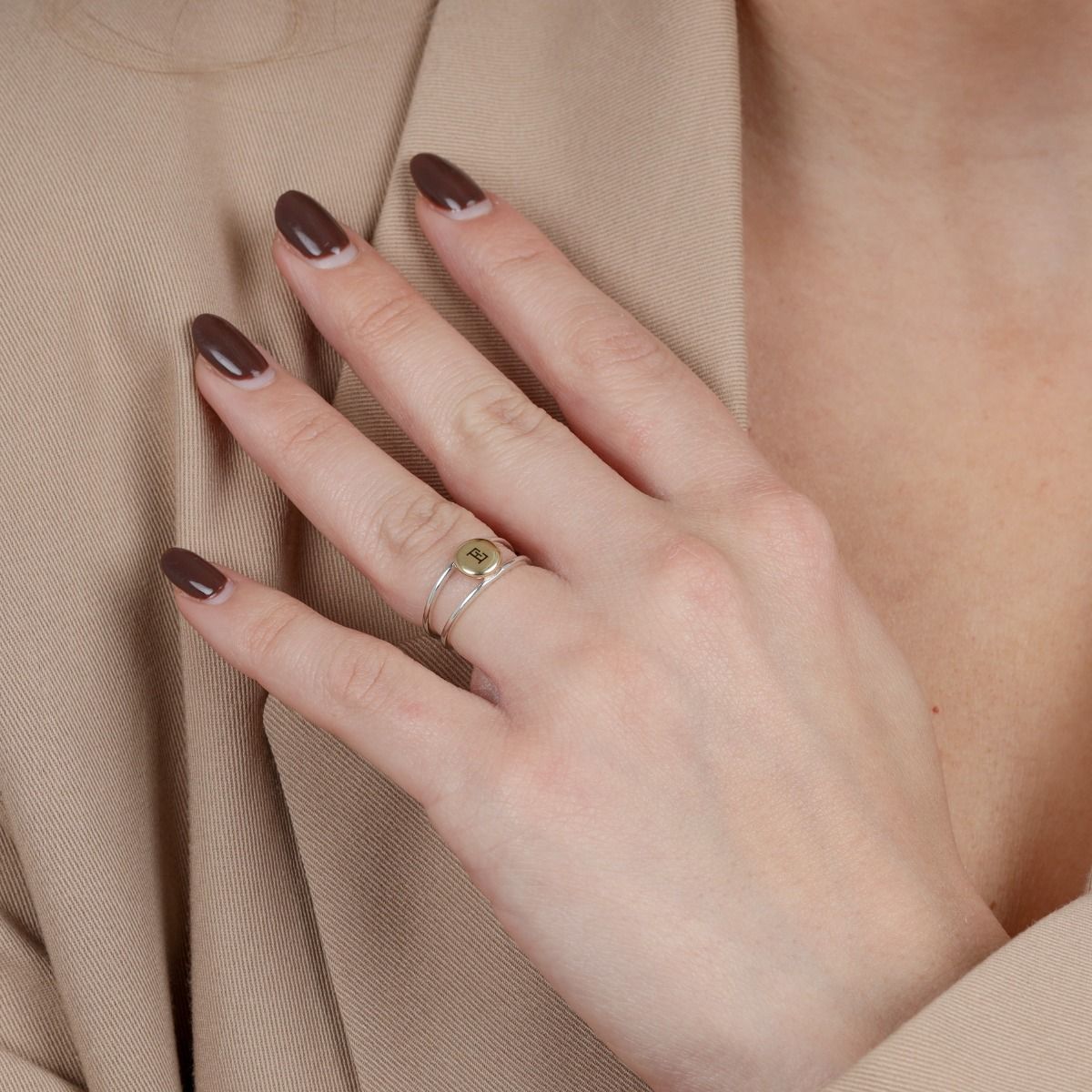 Initialen Ring [14K Goud & Sterling Zilver]