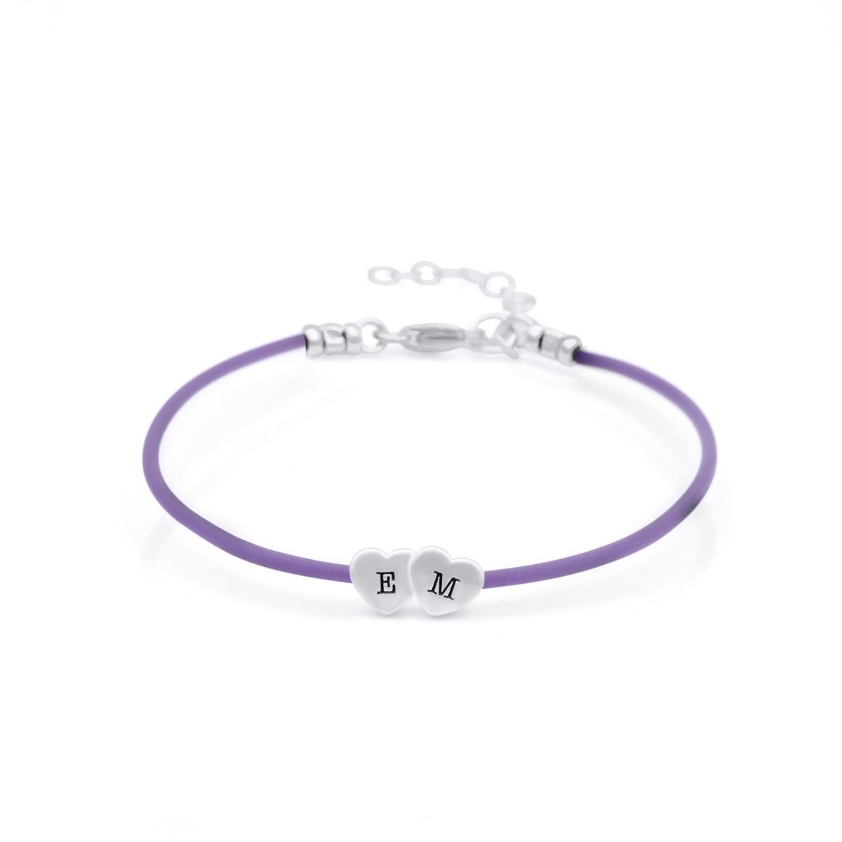 Intertwined Hearts Initials Bracelet - Purple Cord [Sterling Silver]