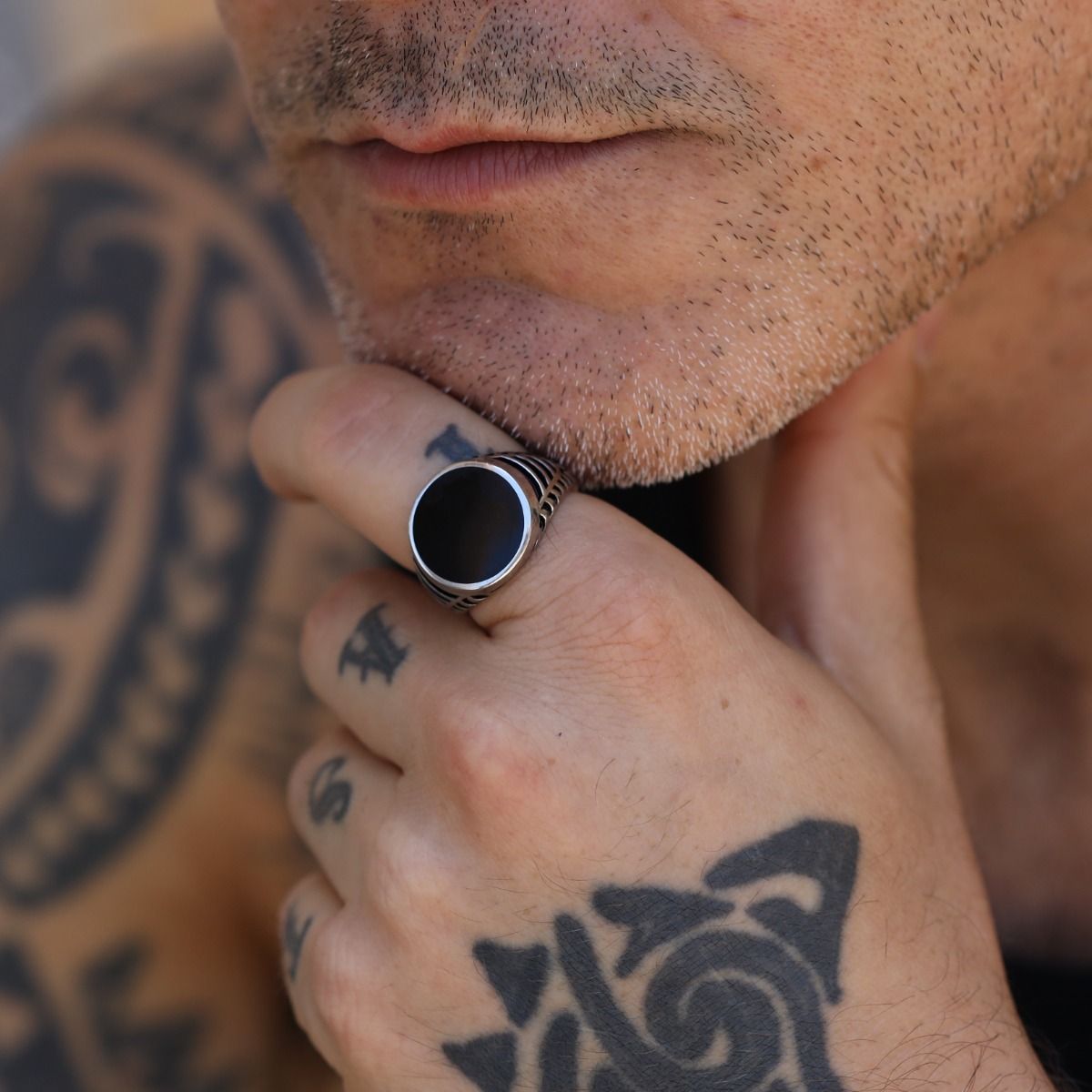 Mens Sterling Silver Ring by Talisa - Black Onyx Rings
