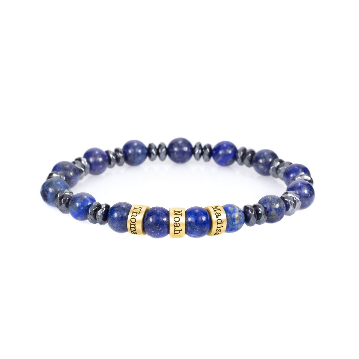 Lapis Lazuli and Hematite Name Bracelet [18K Gold Plated]