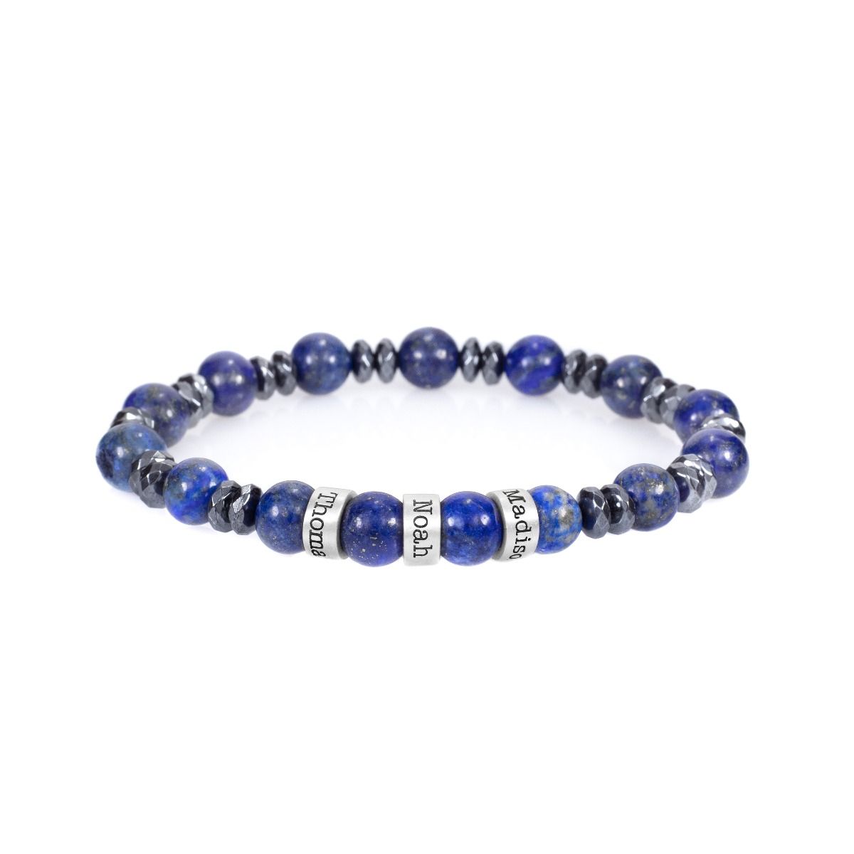 Lapis Lazuli and Hematite Men Name Bracelet - Sterling Silver