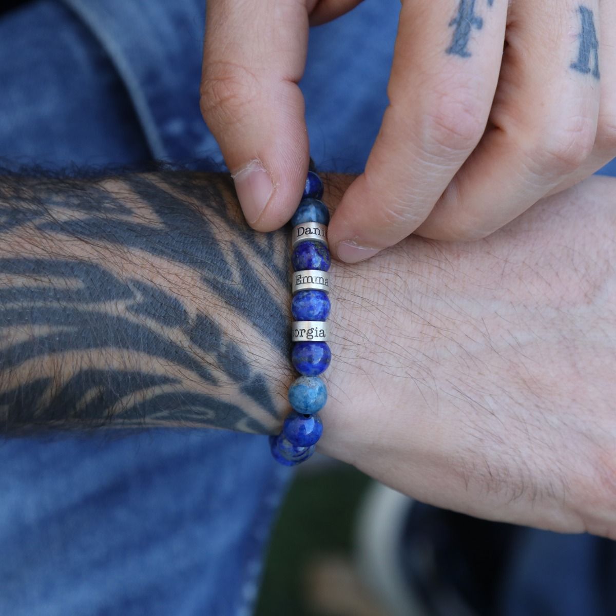 Lapis Lazuli Men Name Bracelet [Silver]