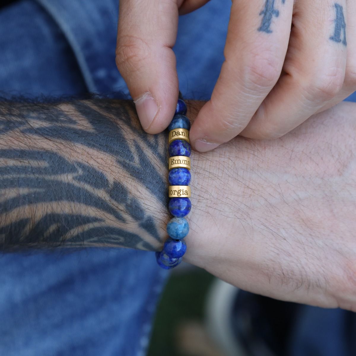 Lapis Lazuli Mannen Naam Armband - 18K Goud Vermeil