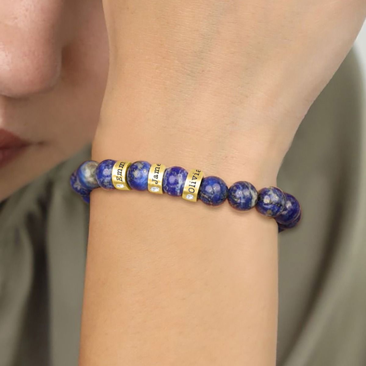 Bracelet Lapis Lazuli Prénoms avec Diamants pour Femme [Vermeil 18ct]