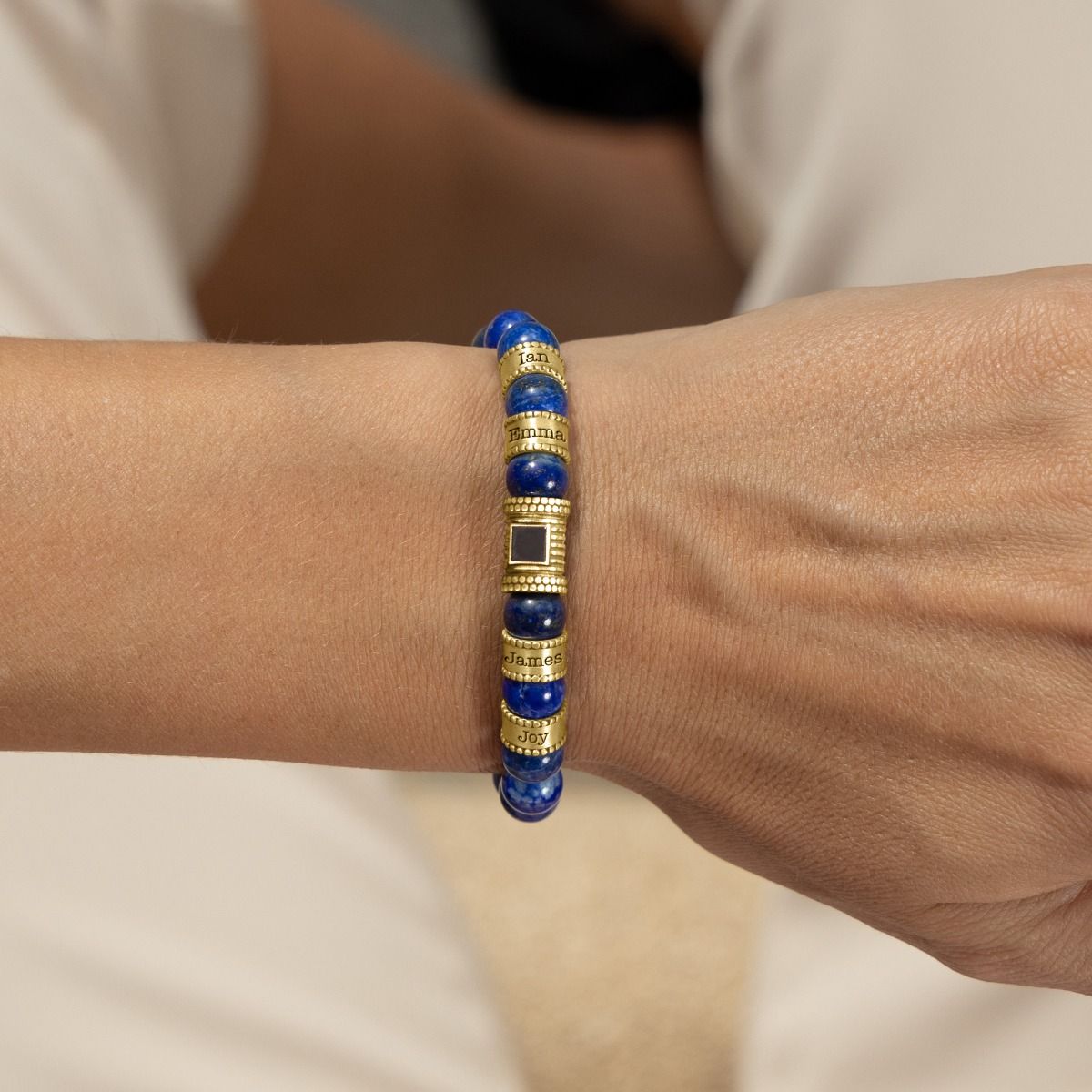 Lapis Lazuli Women Name Bracelet with Nano Bible [18K Gold Vermeil]