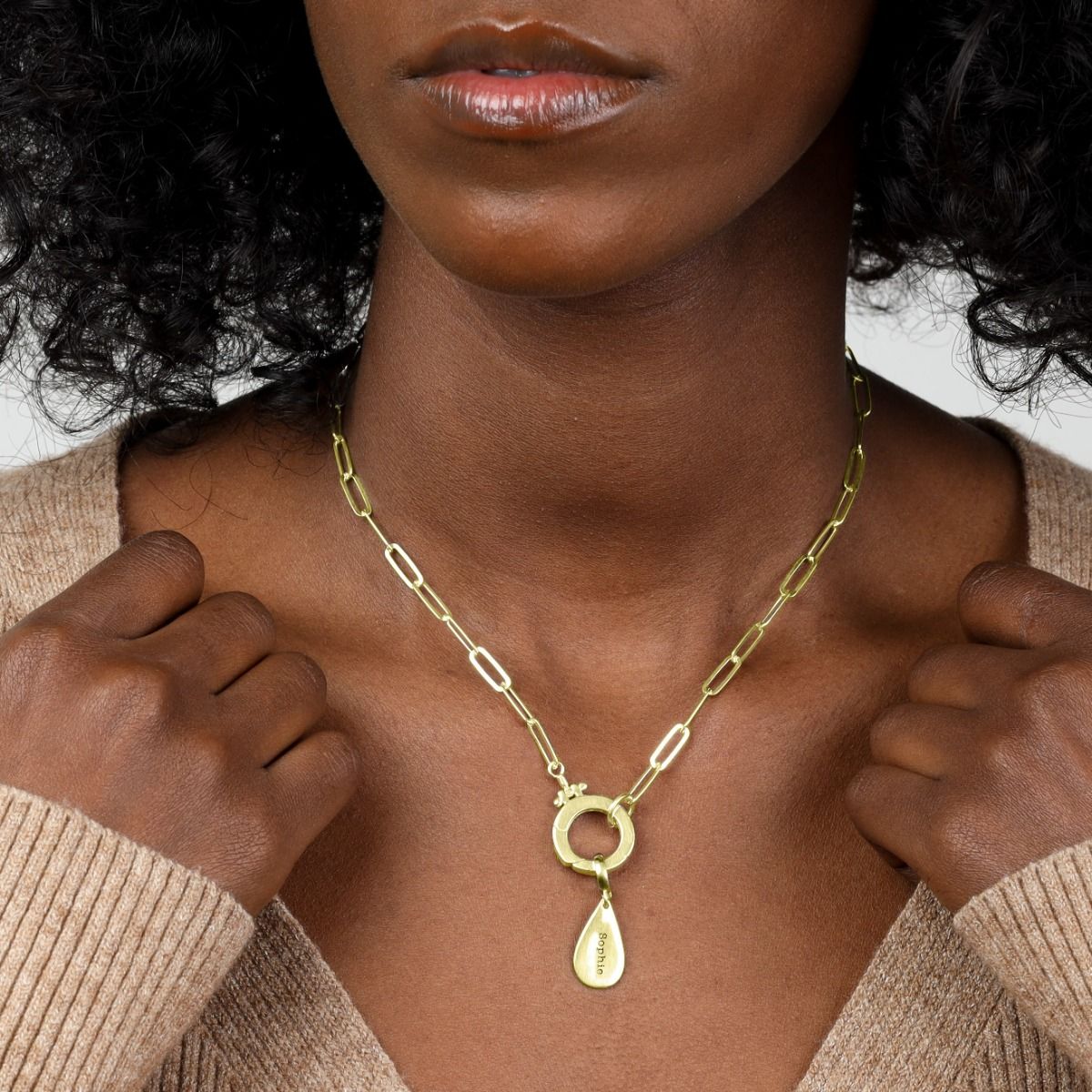 Grande Charm a forma di Goccia con Nome [Oro Vermeil 18kt]