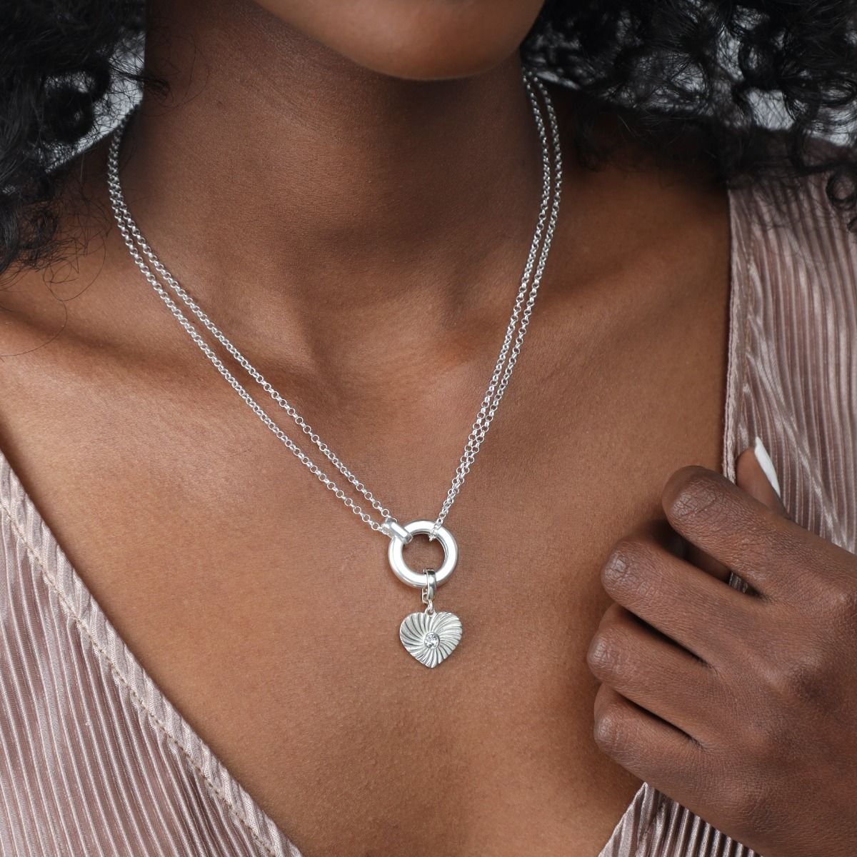 Large Heart Charm with Crystal [Sterling Silver]