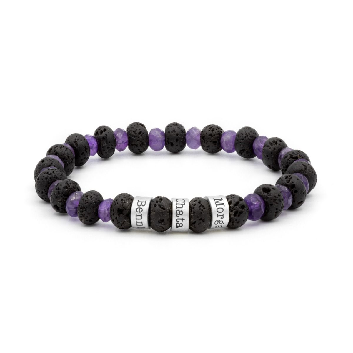 Lava and Amethyst Name Bracelet - Sterling Silver