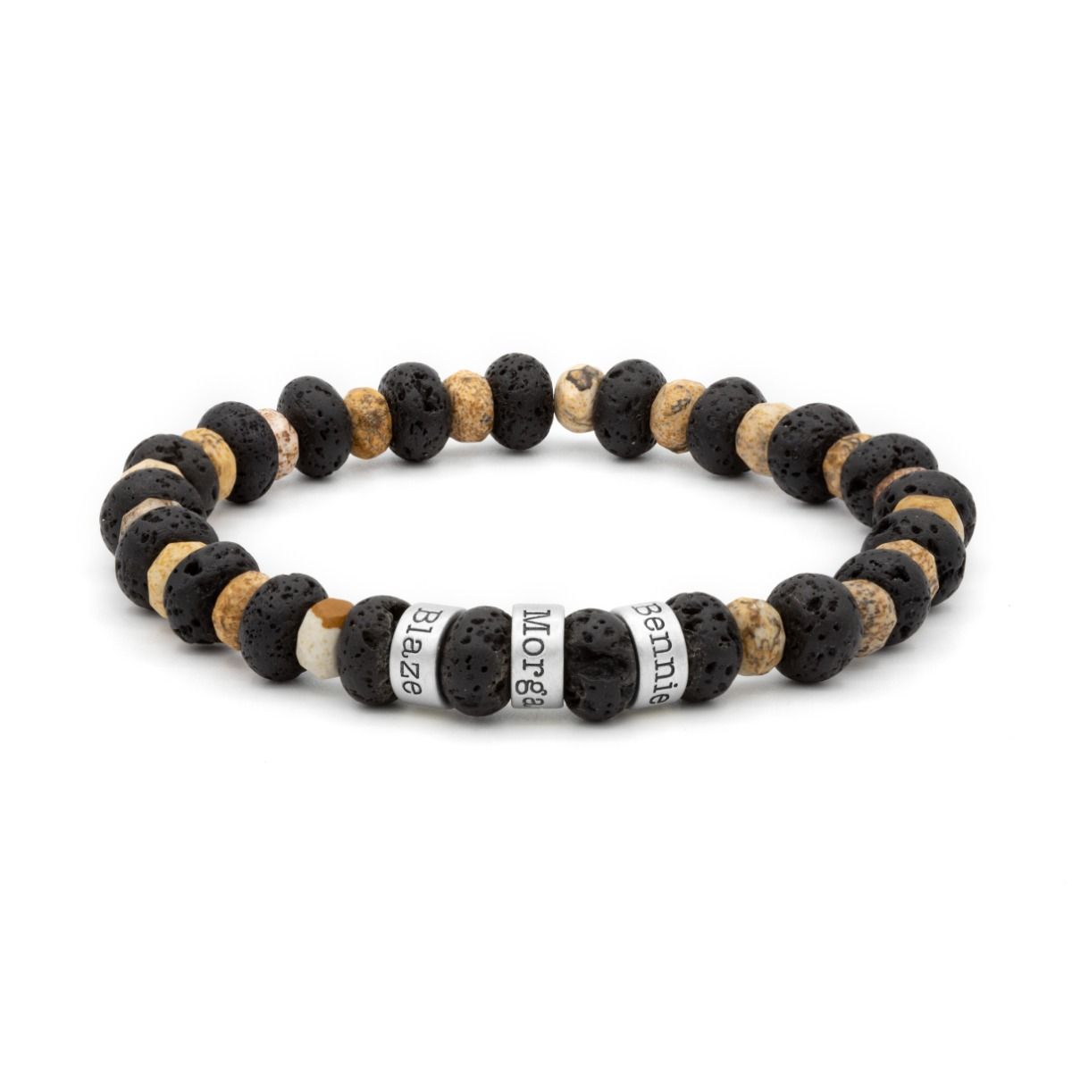 Lava en Jaspis Naam Armband - Sterling Zilver