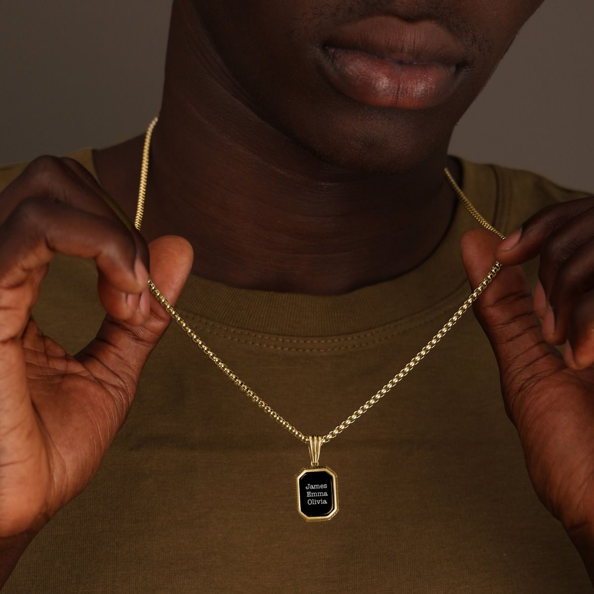 Collana Lucas da Uomo Personalizzabile in Onice Nero - Placcata Oo 18 Carati