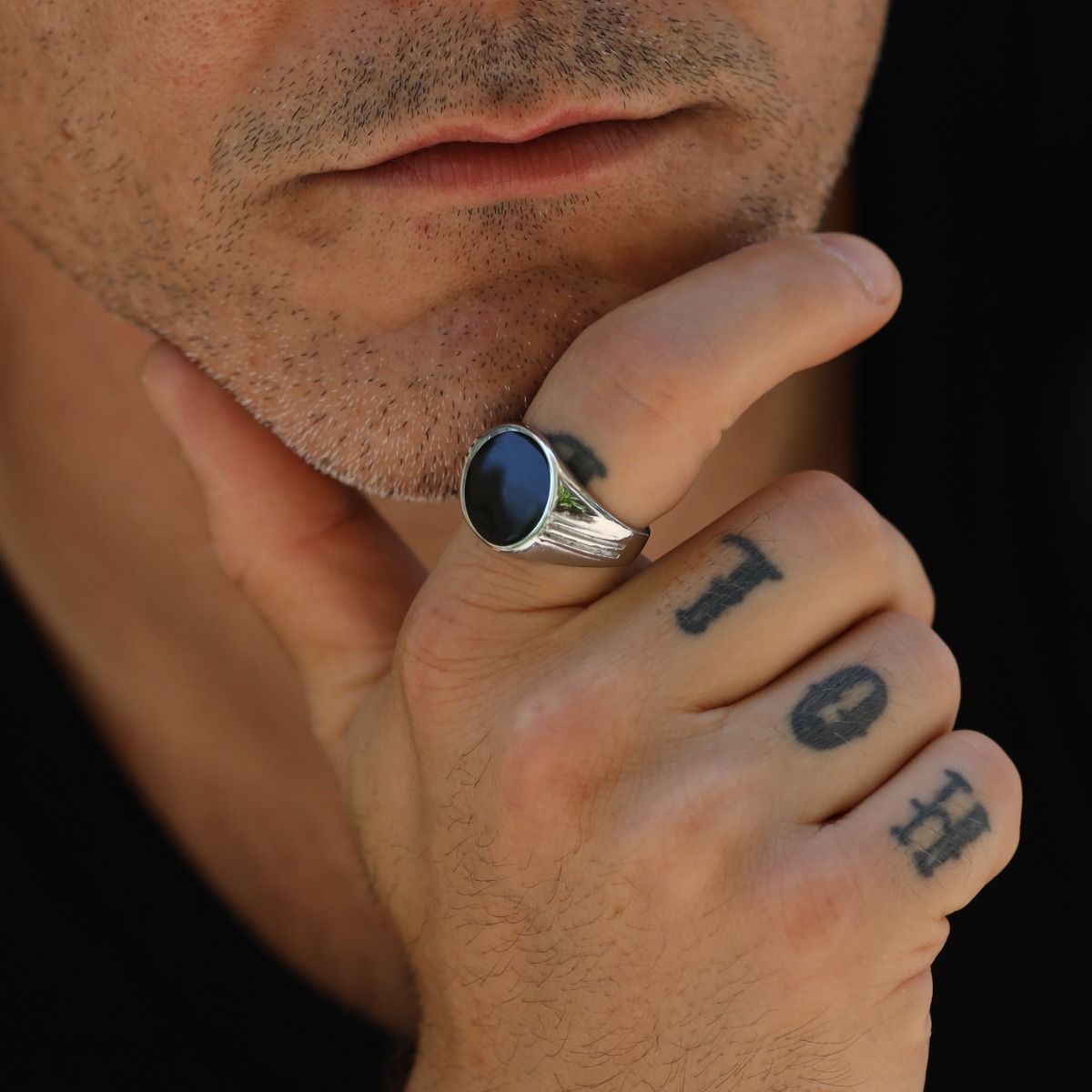 Lucas Black Onyx Men Ring - Sterling Silver