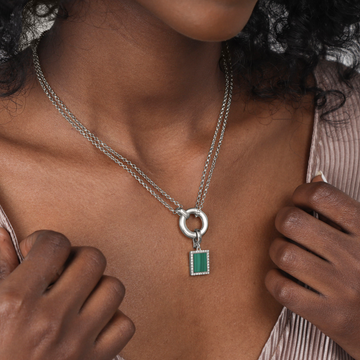 Malachite con Cristalli [Argento 925]