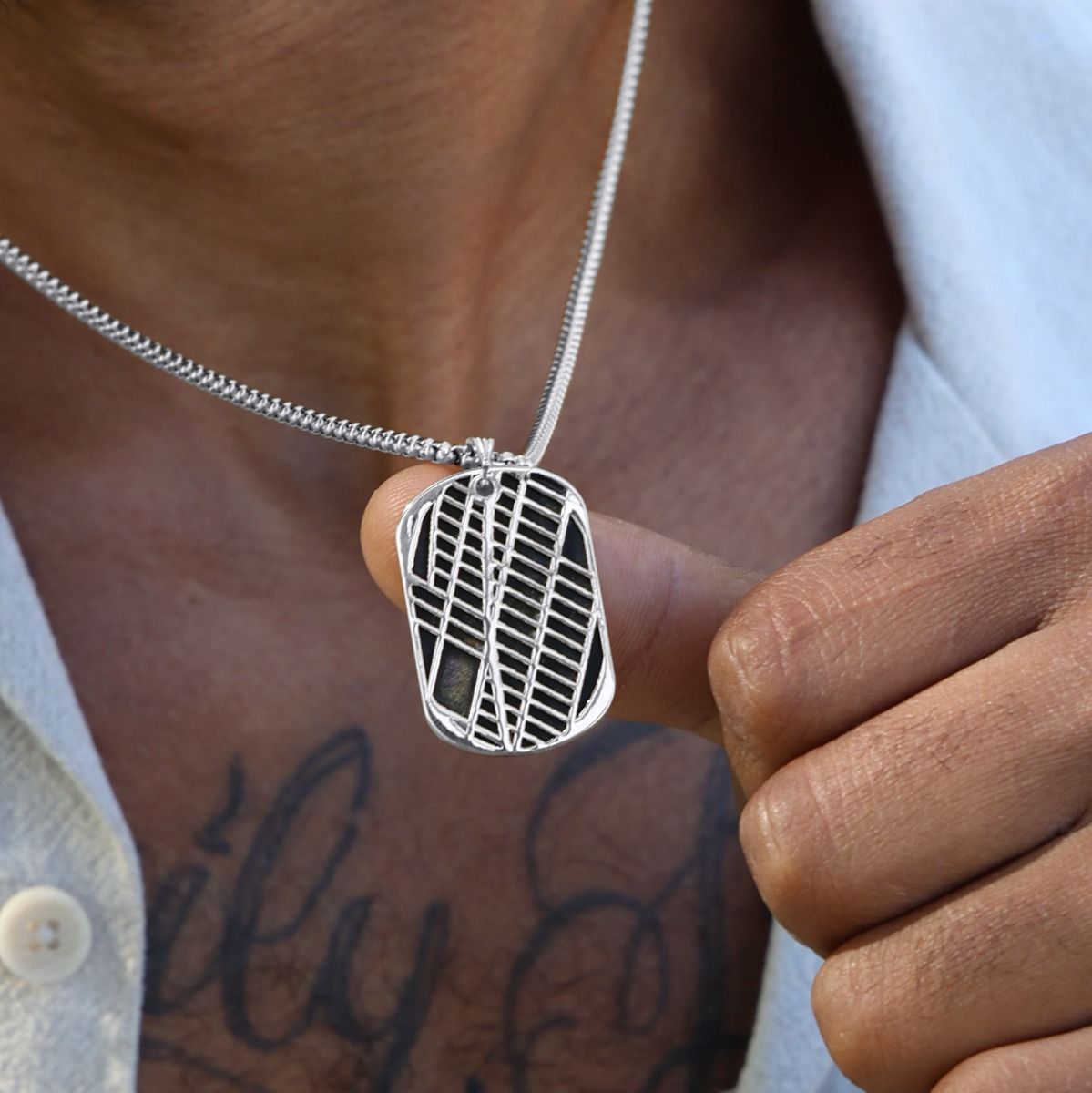 Map Tag Necklace For Men - Sterling Silver