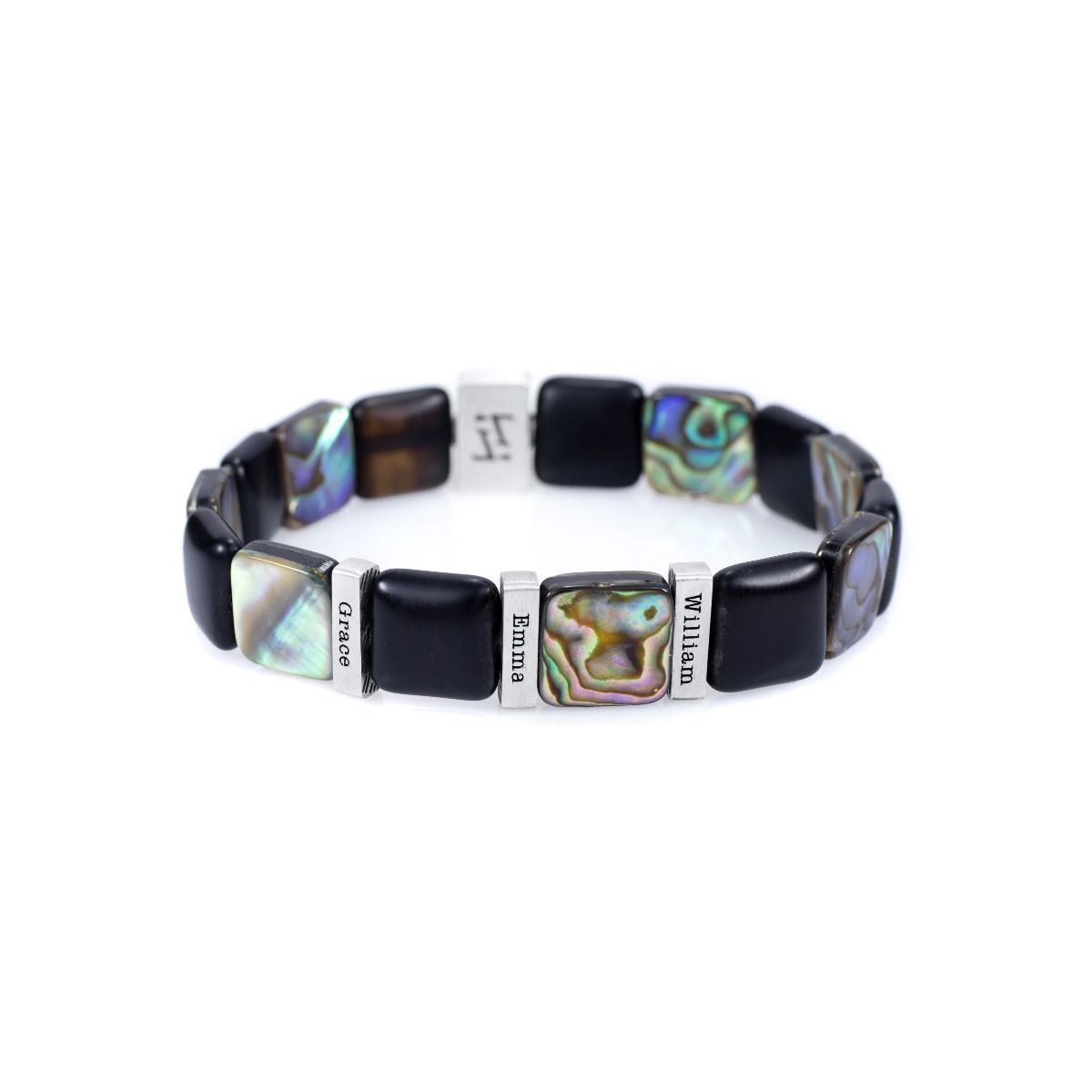 Bracelet Mat Onyx et Coquilles d'Ormeau avec Noms pour Homme