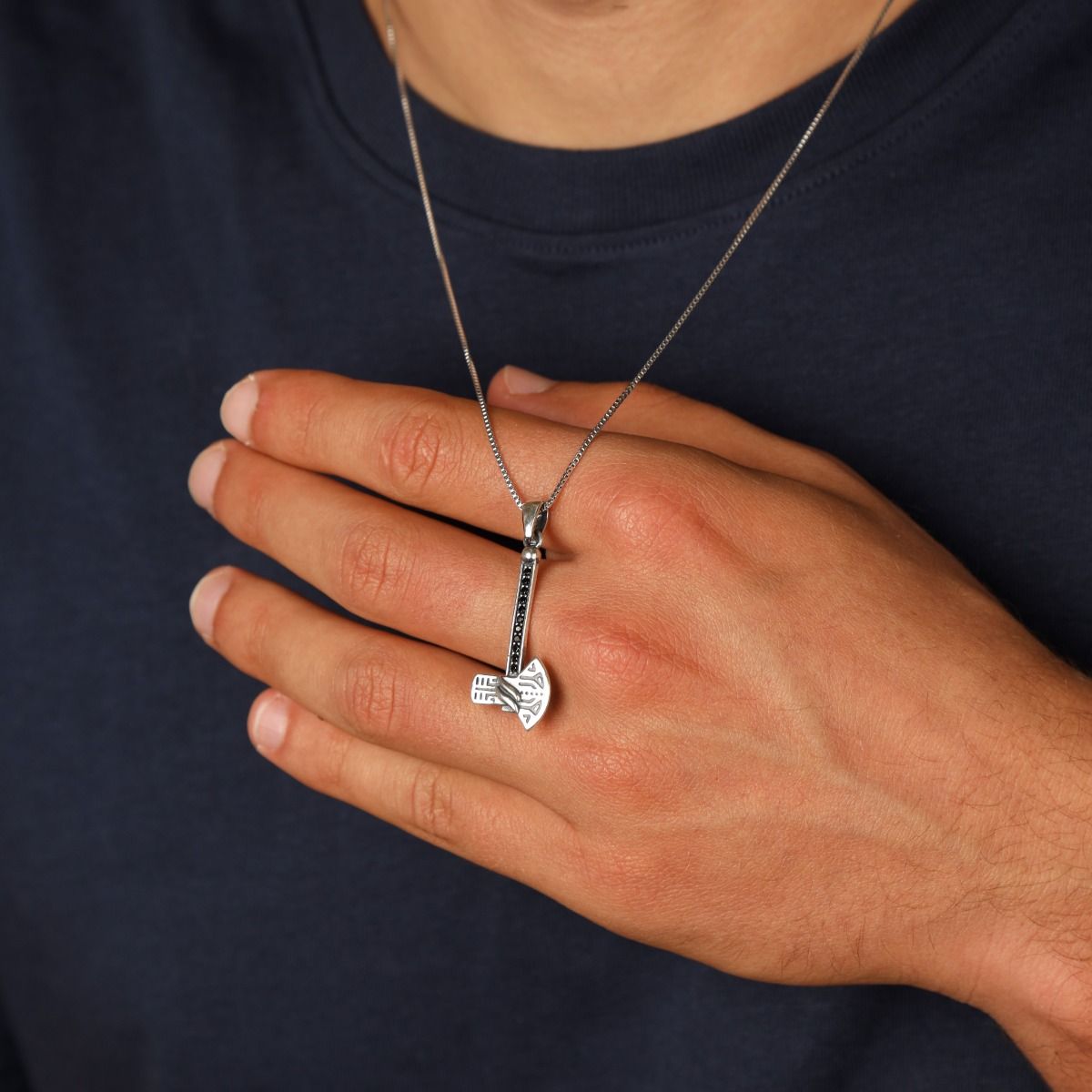 Men Necklace With Axe Pendant (Silver) - Talisa Gifts For Him