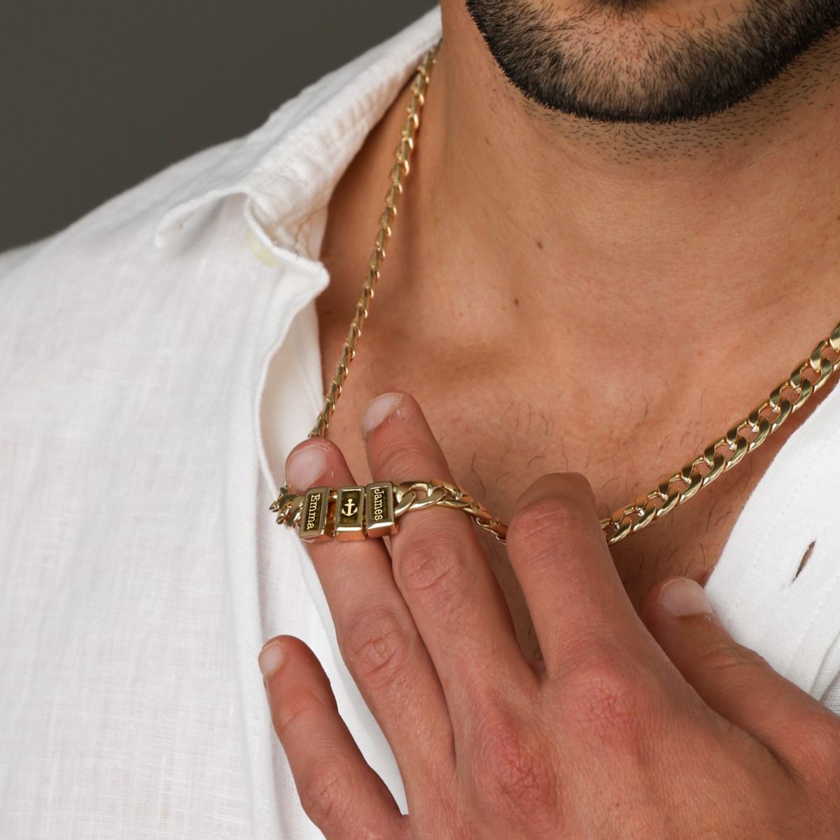 Family Anchor Cuban Link Chain Name Necklace - 18K Gold Plated