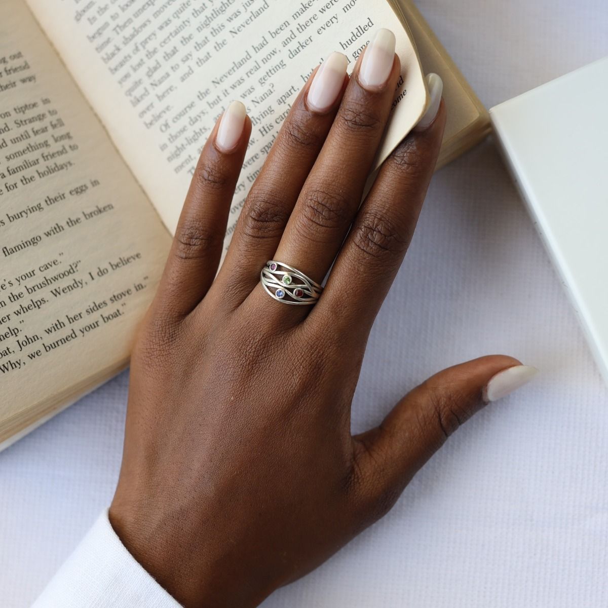 Anillo de Piedras de Nacimiento Olas de Océano [Plata de Ley]