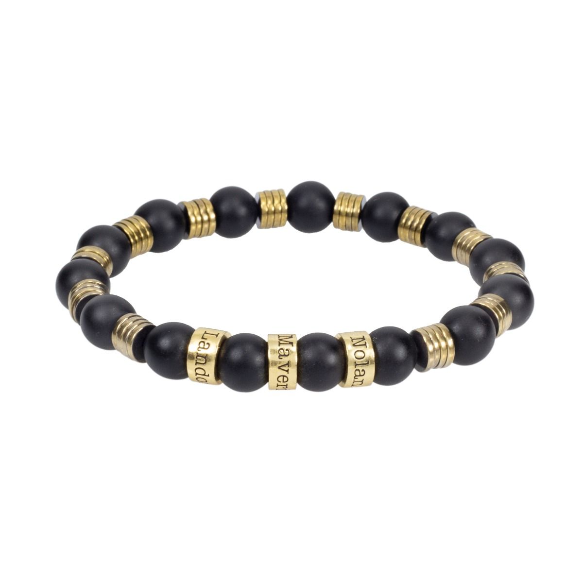 Bracelet Mix d'Onyx et d'Hématite Avec Noms [Plaqué Or 18ct]
