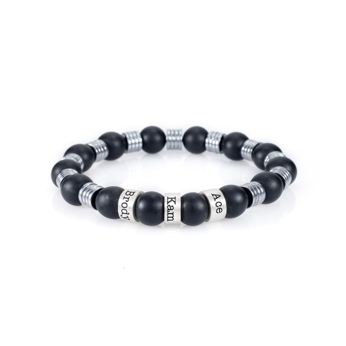 Onyx en Hematiet Mix Naam Armband [Sterling Zilver]