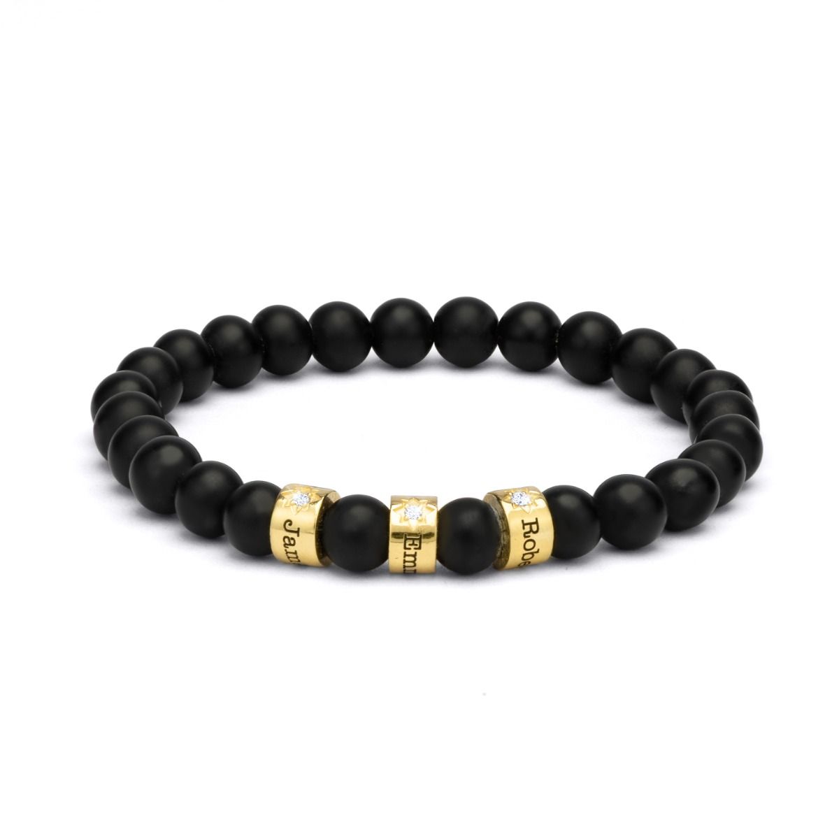 Black Onyx Engraved Bracelet with Diamonds for Women [18K Gold Vermeil]