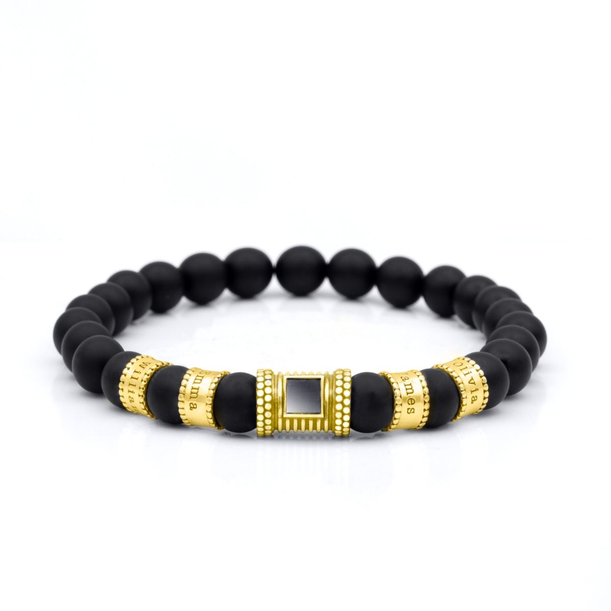 Custom Black Onyx Name Bracelet for Men featuring Nano Bible 