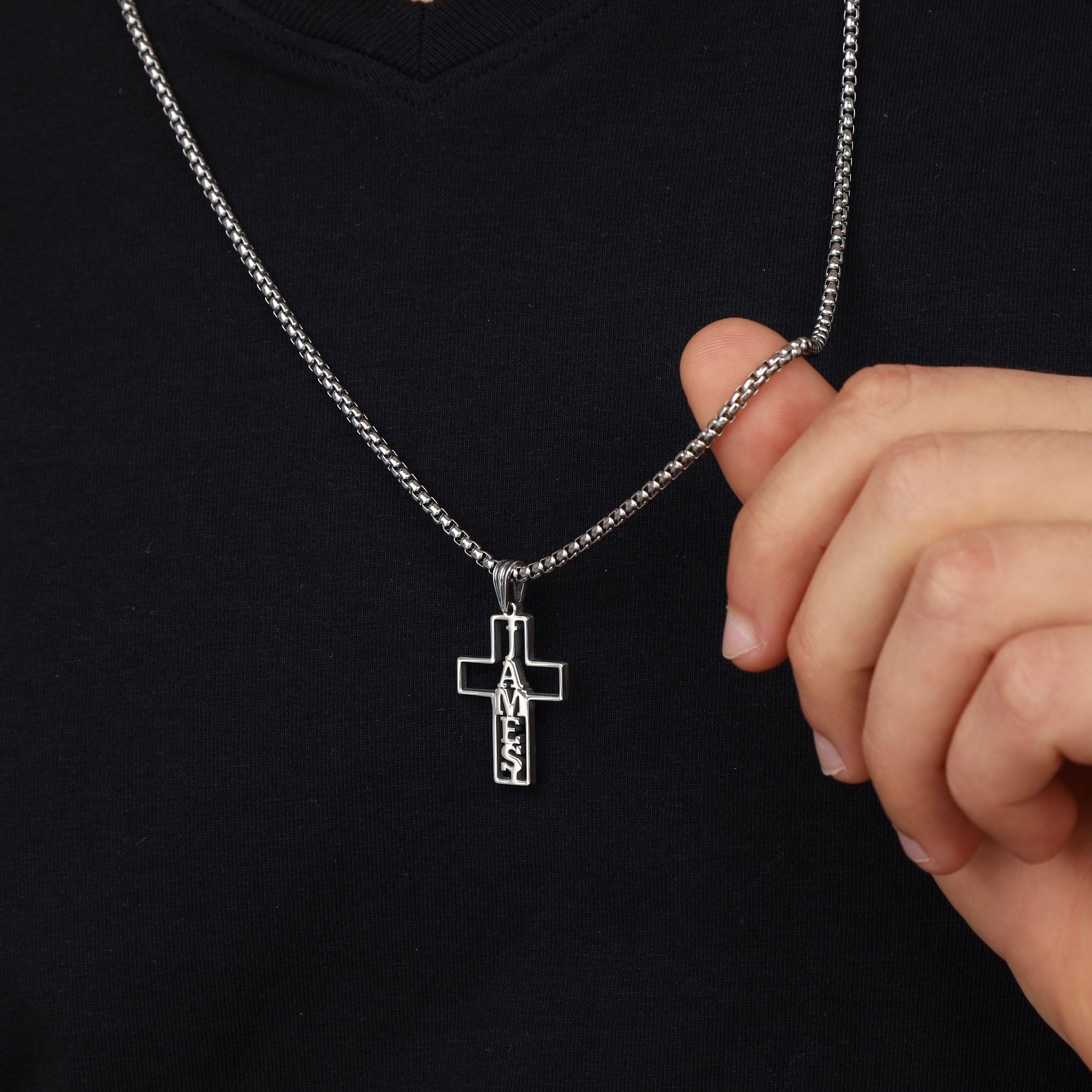 Klassische Kreuz Kette für Herren mit Gravur - Sterlingsilber
