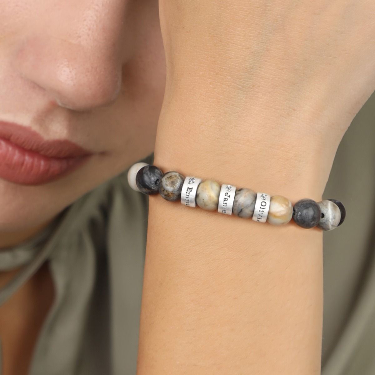 Picasso Jasper Women Name Bracelet with Diamonds [Sterling Silver]