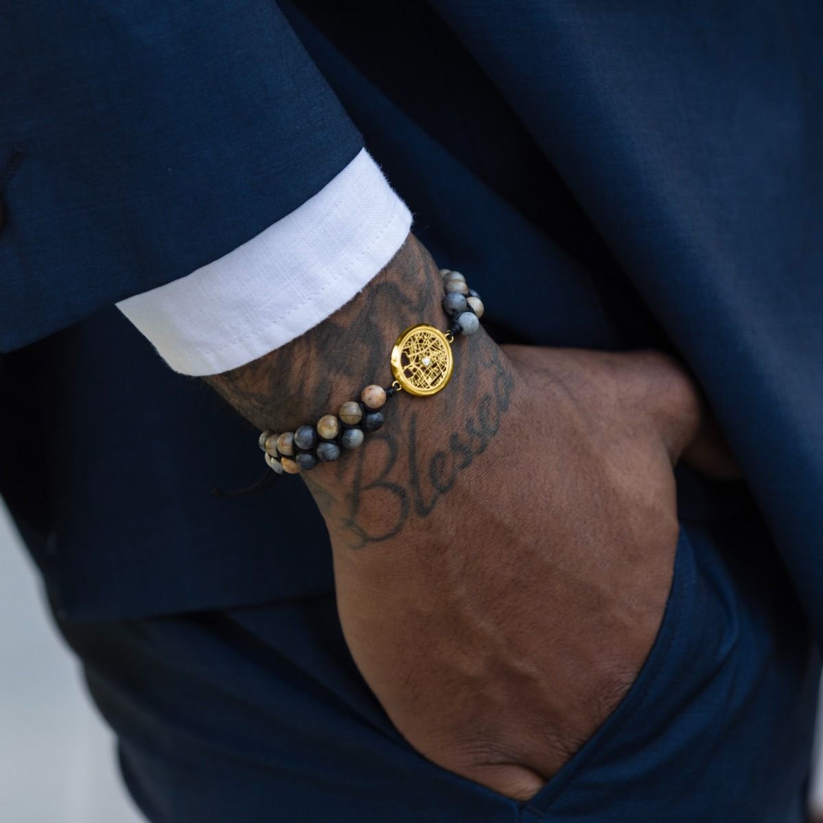 Picasso Jasper Map Men Bracelet [14 Karat Gold]