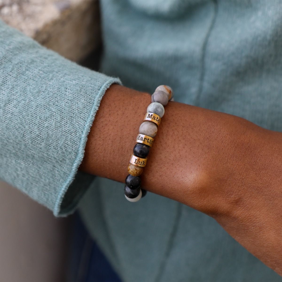 Bracelet Jaspe Picasso avec Prénoms pour Femme [Vermeil 18ct]