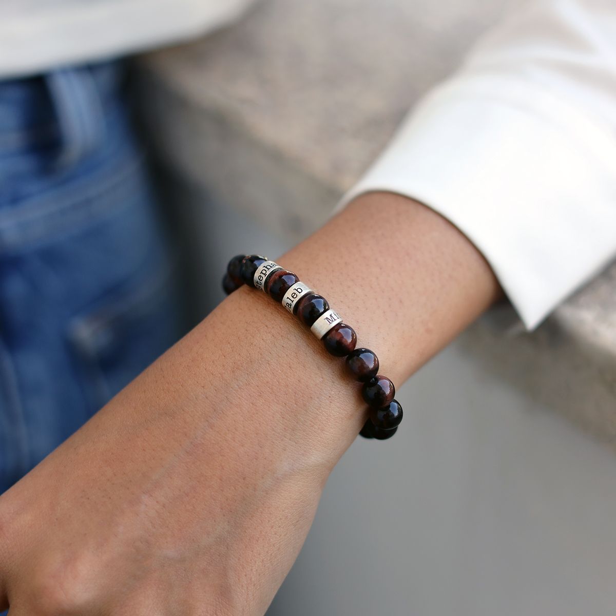 Red Tiger Eye Bracelet - Beaded Name Bracelets