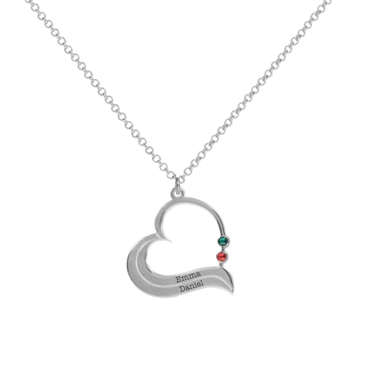 Collier du Coeur Résilient avec Pierre de Naissance et Noms [Argent 925] 